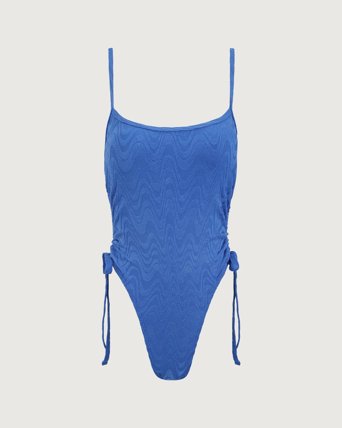 Blue Wave Textured Ruched One-Piece Swimsuit Product Image