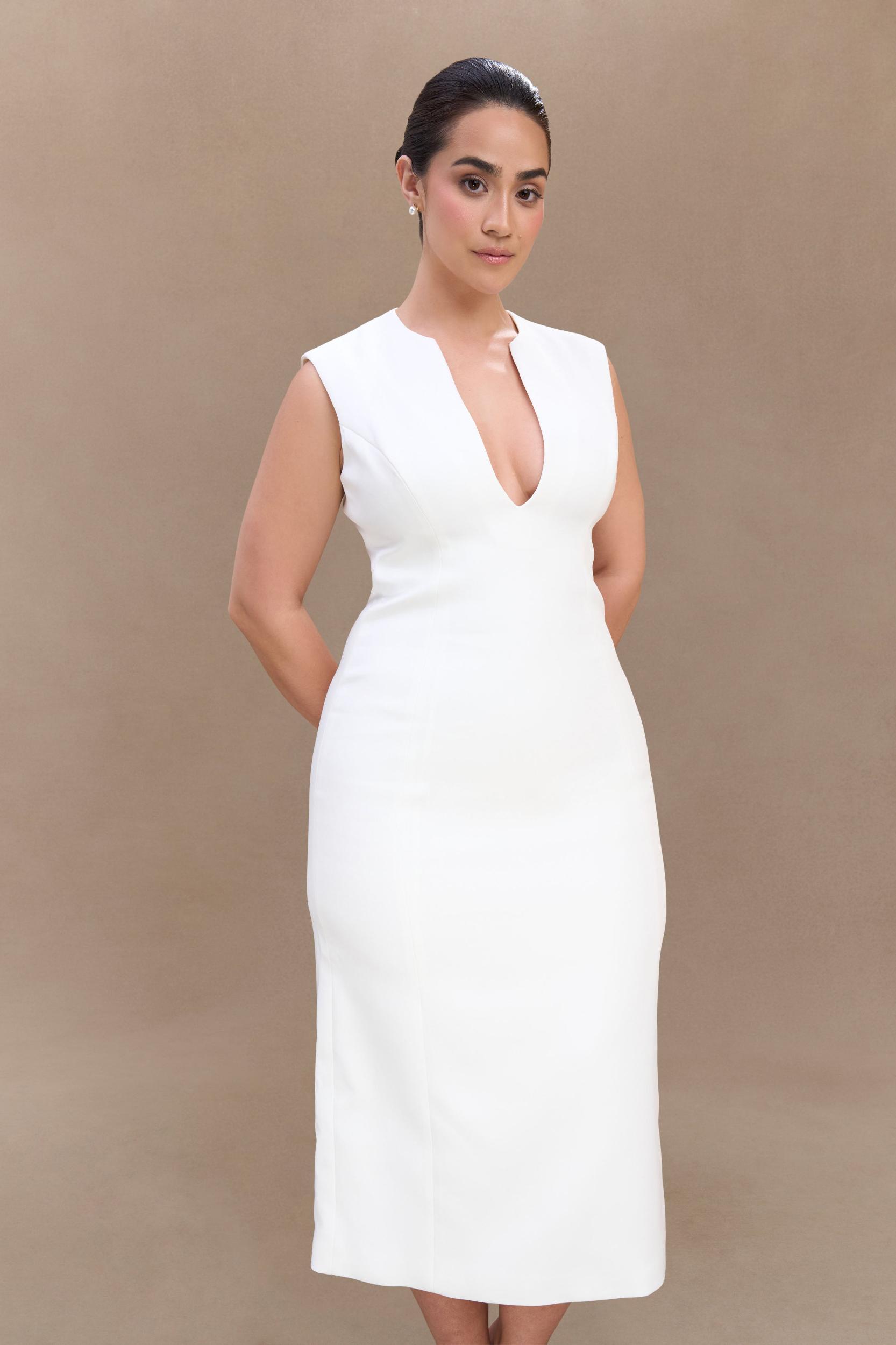 Audrine Suiting Sleeveless Midi Dress - Ivory Product Image