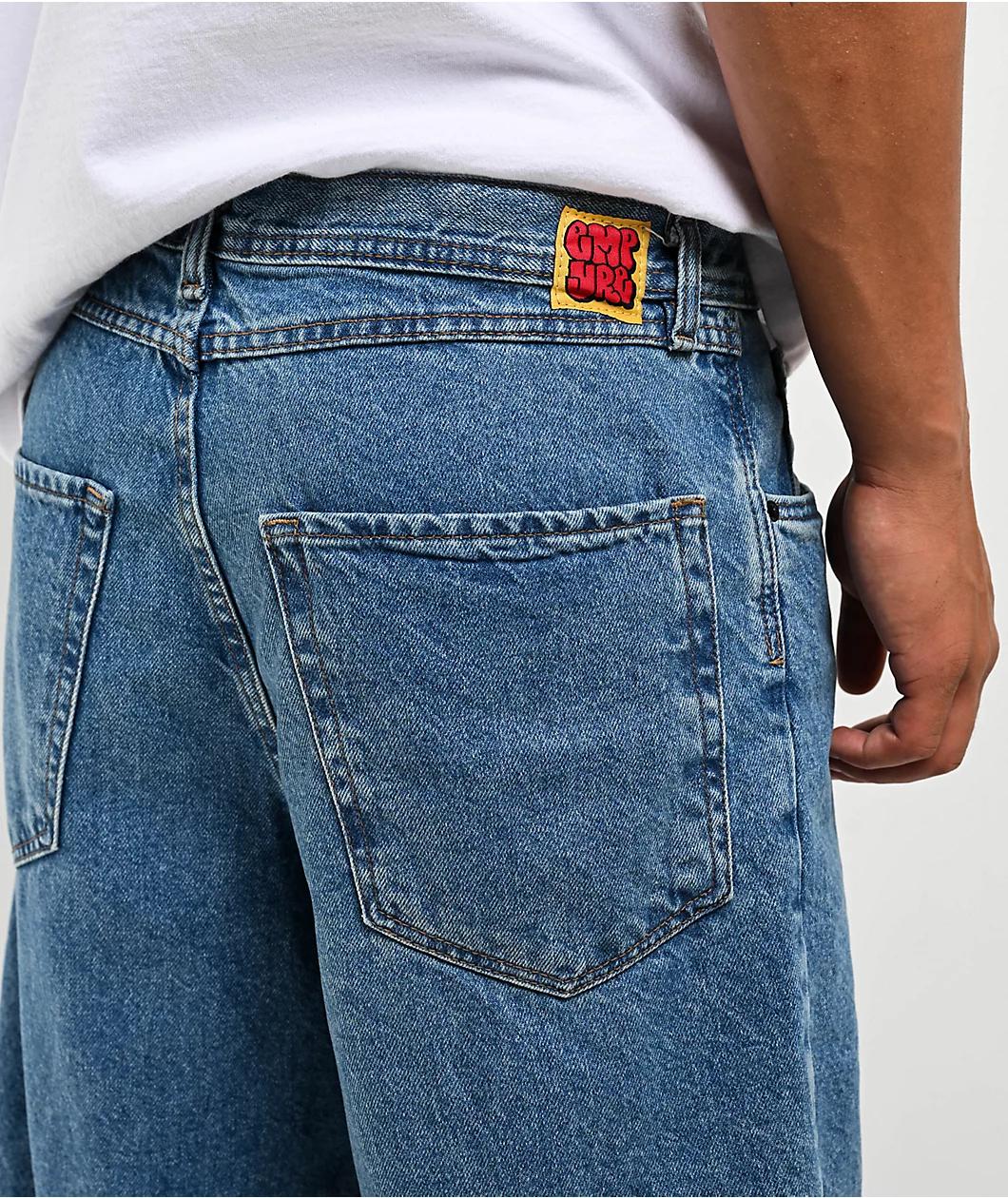 Empyre Blake Loose Fit Blue Wash Denim Skate Shorts Product Image