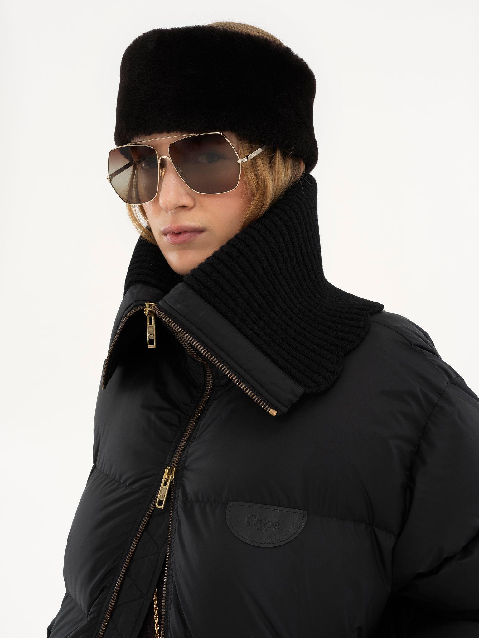High-neck puffer jacket in shiny nylon Product Image