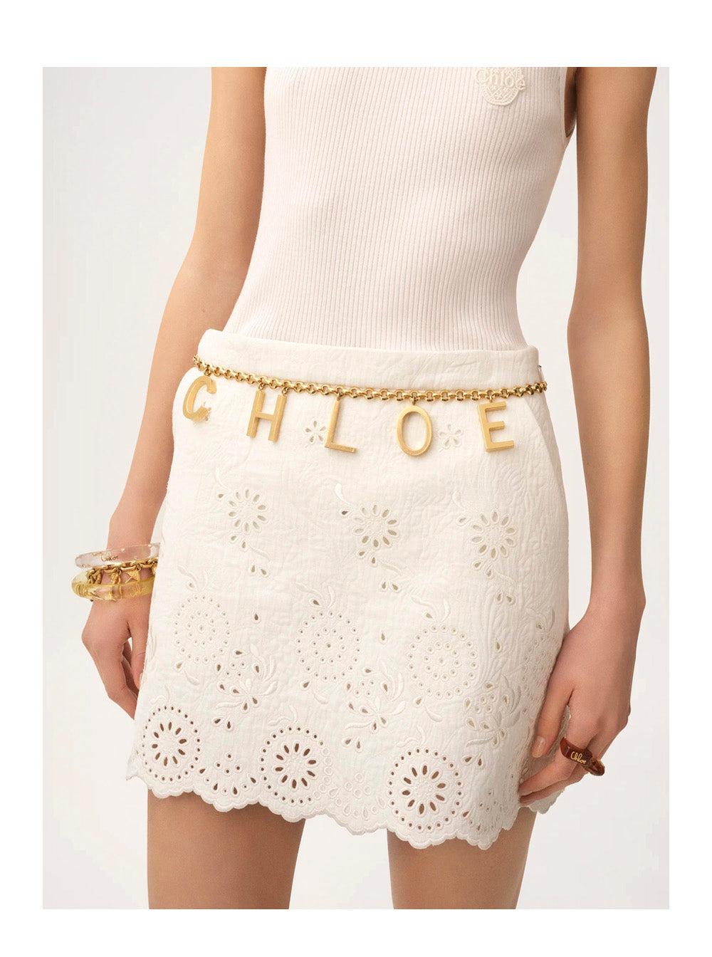 CHLOÉ Metallic Belt With Adjustable Hook Closure And Logo Lettering Charm In Brass Woman In Gold Product Image