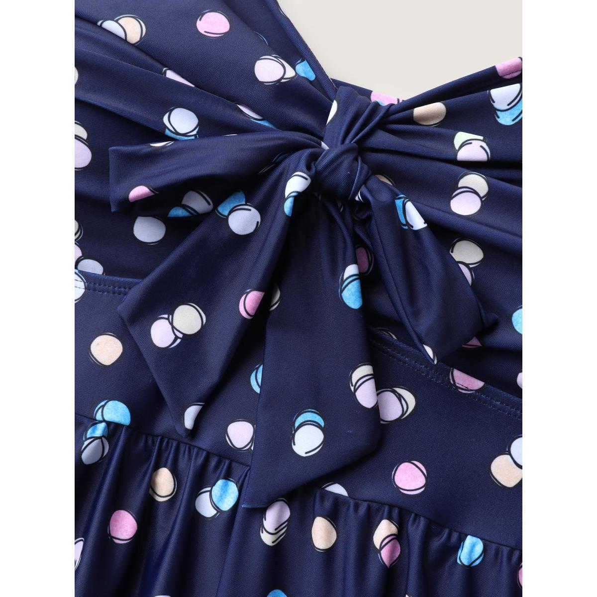 Plus Size Polka Dots Pockets One-Piece Swimsuit Women's Swimwear Mediumblue Beach Tie knot Curve Bathing Suits High stretch One Pieces BloomChic 22-24/3X Product Image