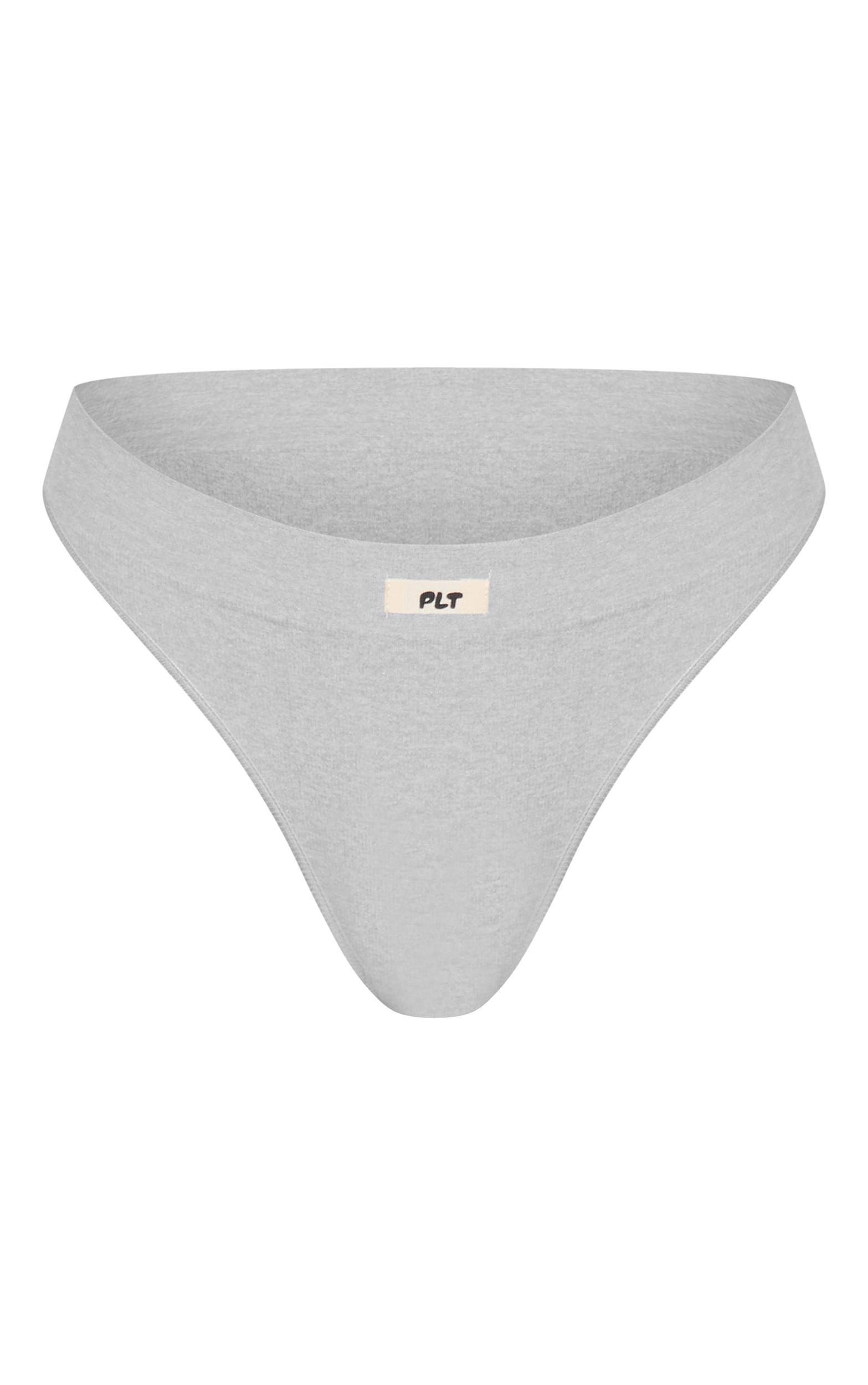 PRETTYLITTLETHING Grey Ribbed Seamless Thong Product Image