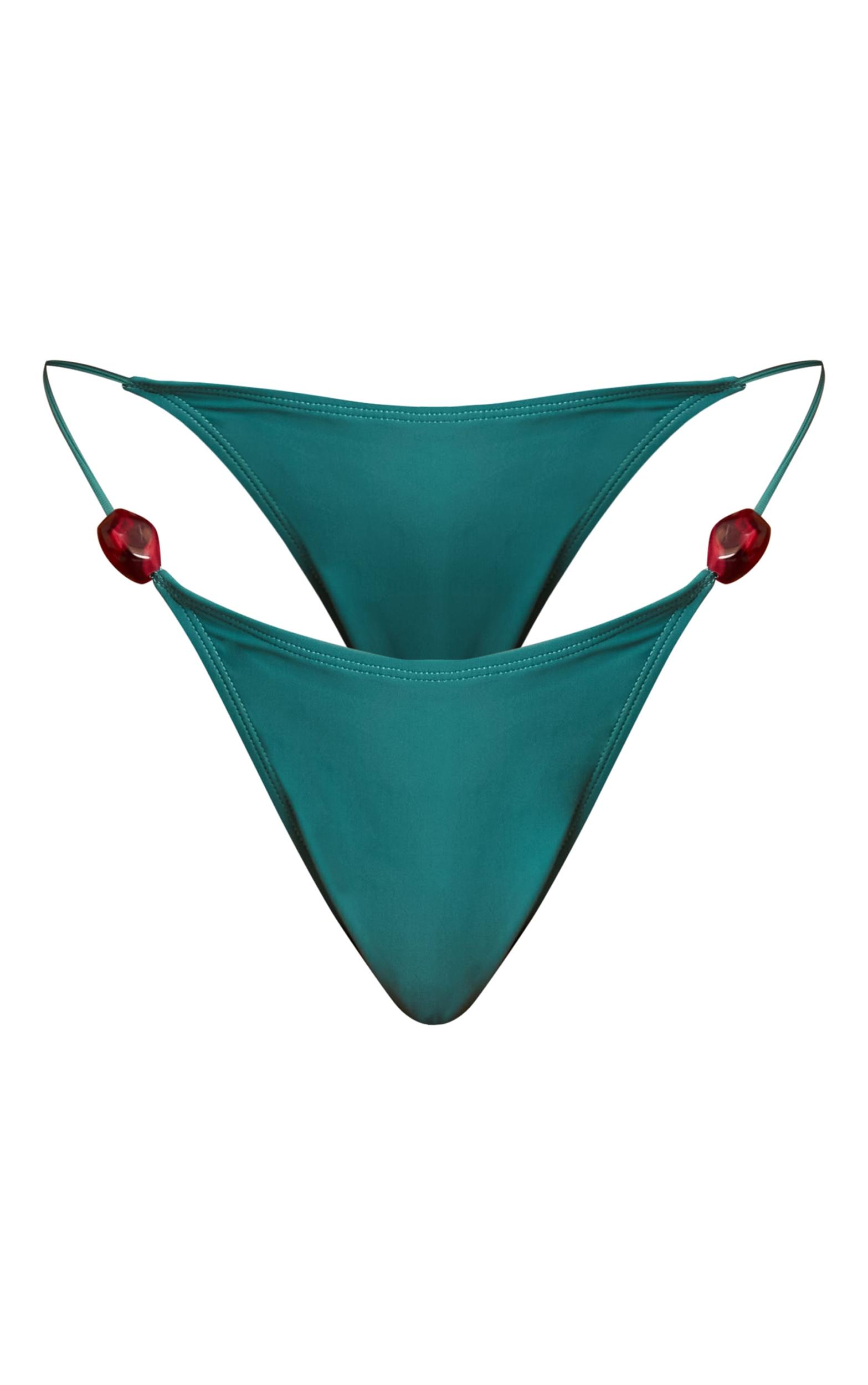 Teal Bead Trim Tanga Bikini Bottoms Product Image