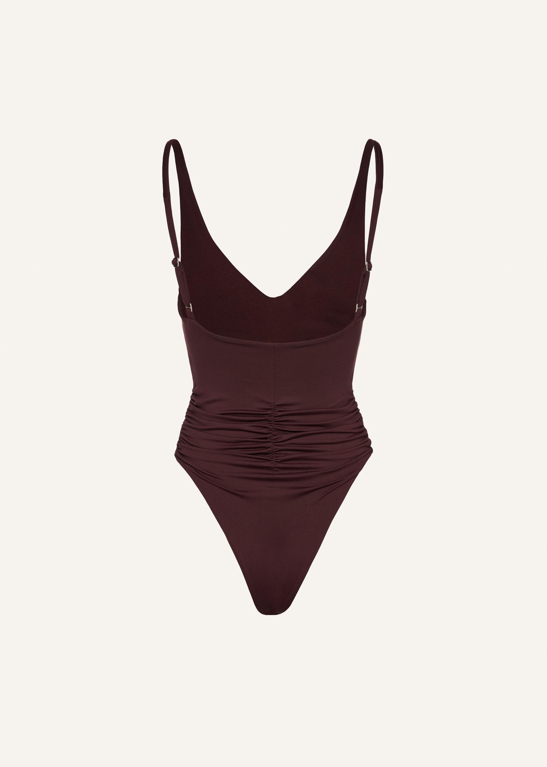 Ruched flower swimsuit in brown Product Image