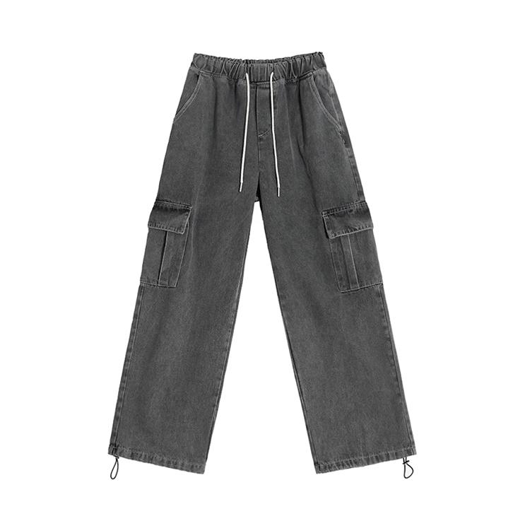 RT No. 11513 GRAY DRAWSTRING WIDE CARGO PANTS Product Image