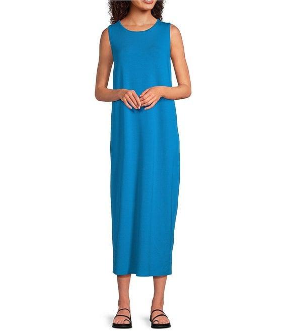 Eileen Fisher Stretch Jersey Knit Round Neck Sleeveless Midi Dress Product Image