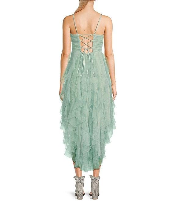 Pear Culture Glitter Mesh Tulle Corkscrew High-Low Dress Product Image
