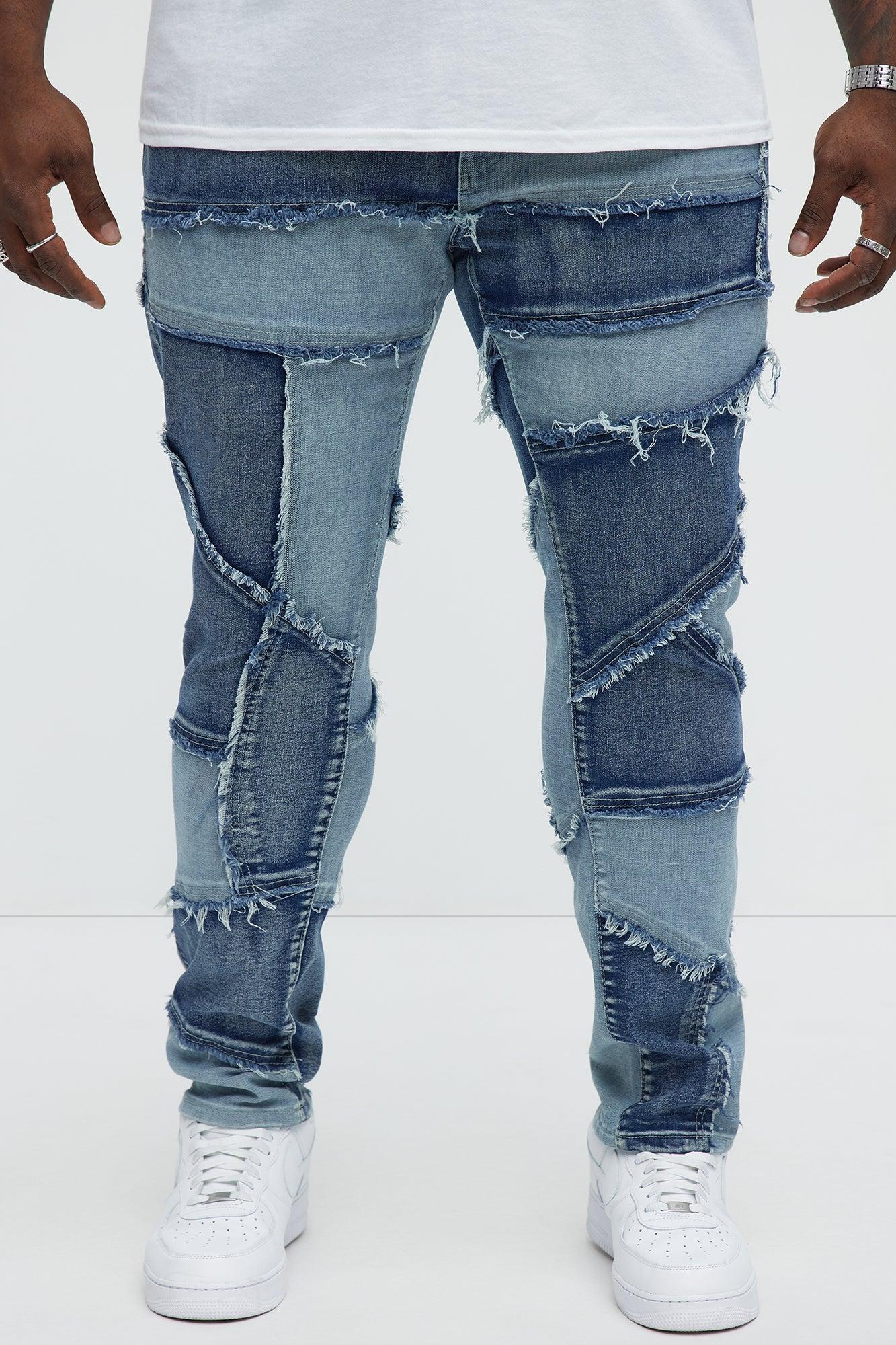 Skinny Patch It With Fray Jeans - Medium Blue Wash Product Image