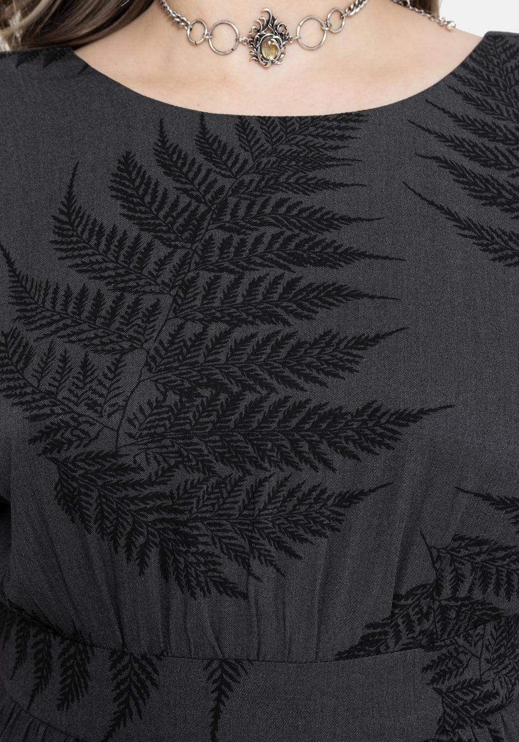 Ruin Fern Printed Tie Back Mini Dress - Grey Product Image