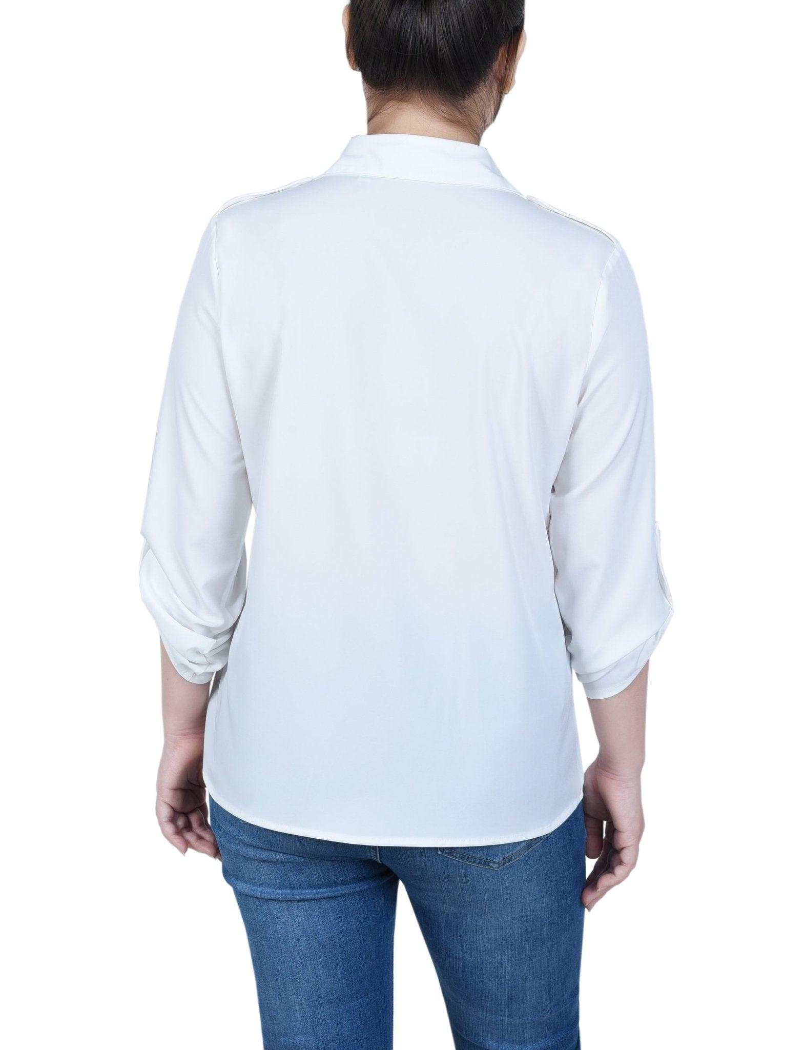 3/4 Length Sleeve Roll Tab Blouse - Petite Product Image