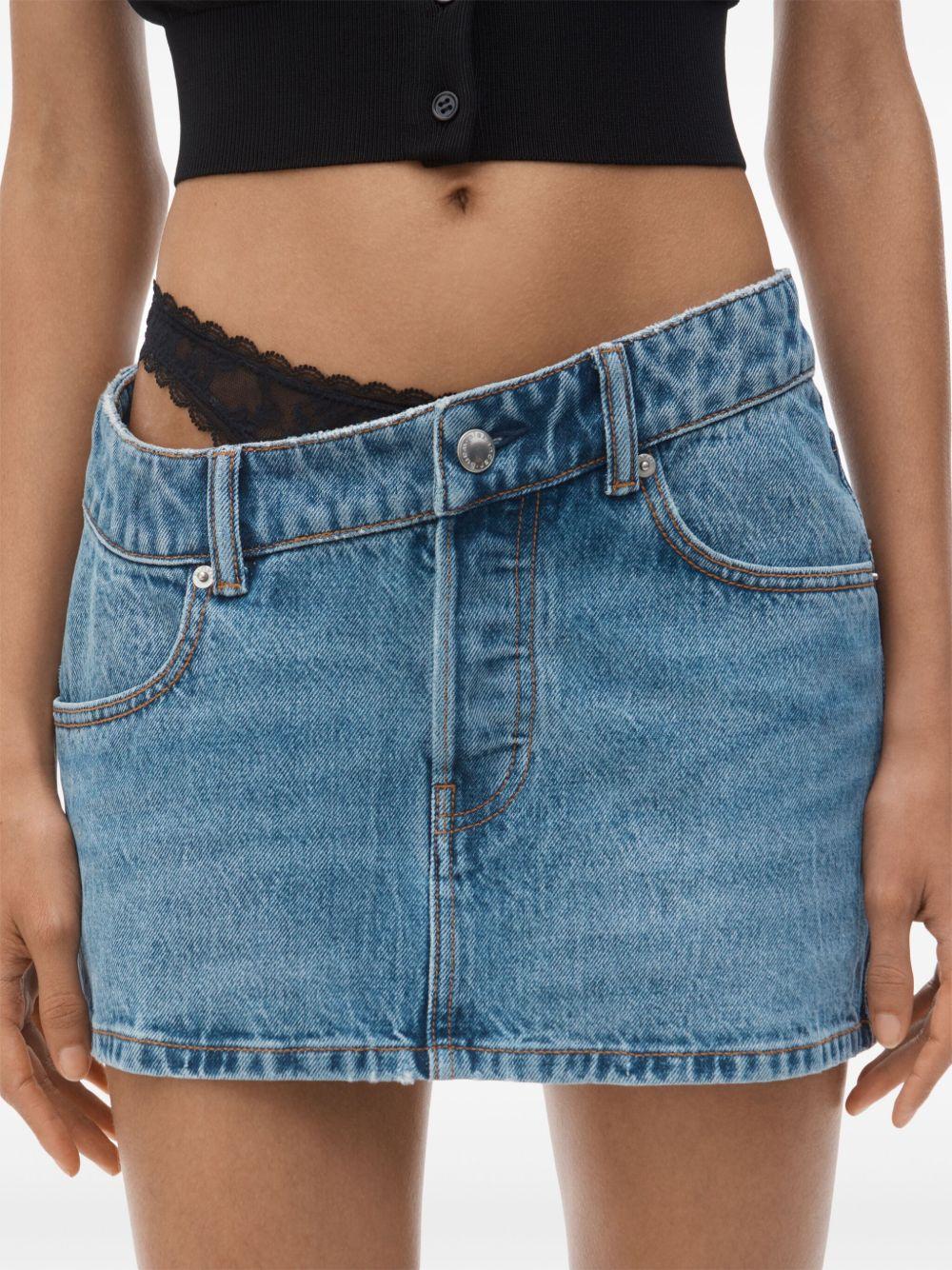 asymmetric lace-detail denim skirt Product Image