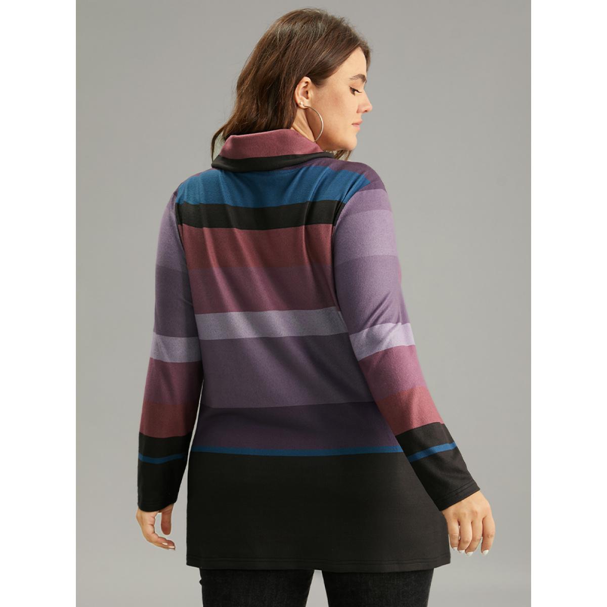 Plus Size Colorblock Contrast Mock Neck Drawstring Sweatshirt Women Multicolor Casual Contrast Mock Neck Dailywear Sweatshirts BloomChic 14-16/1X Product Image