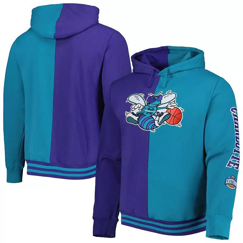 Men's Mitchell & Ness Purple/Teal New Orleans Hornets Big & Tall Hardwood Classics Split Pullover Hoodie,  Product Image