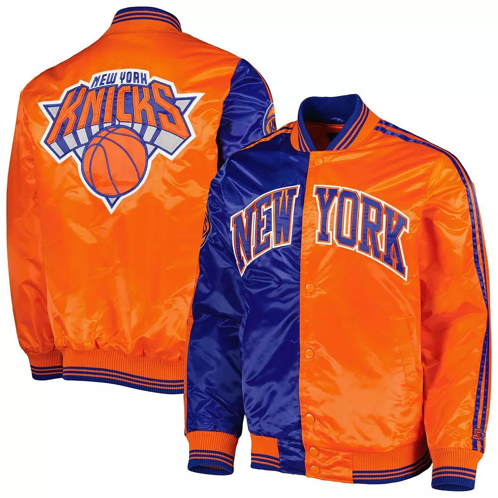 Men's Starter Blue/Orange New York Knicks Fast Break Satin Full-Snap Jacket, Size: Medium Product Image