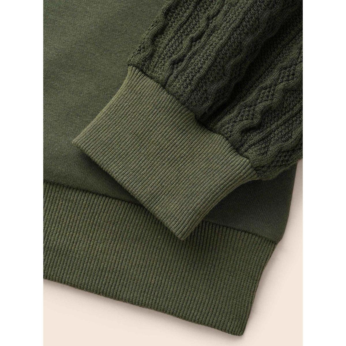 Plus Size Texture Patchwork Drop Shoulder Sleeve Sweatshirt Women DarkGreen Casual Texture Round Neck Everyday Sweatshirts BloomChic 12/L Product Image