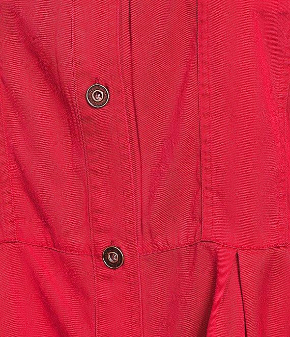 Multiples Plus Size Solid Lyocell Point Collar 3/4 Flounce Sleeve Button Front Peplum Jacket Product Image