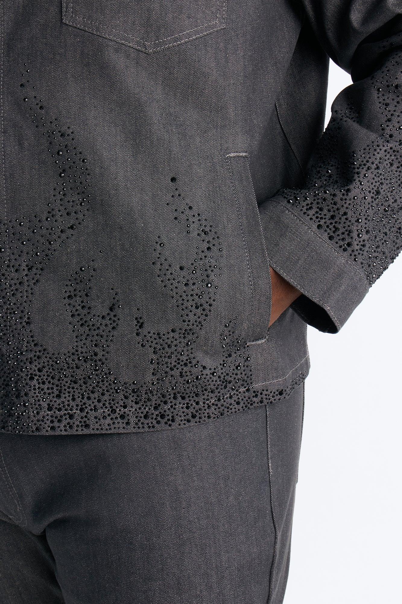 Cropped Dark Ember Trucker Jacket - Grey Male Product Image