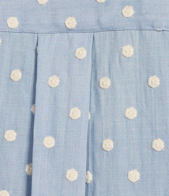 John Mark Plus Size Woven Embroidery Dots Wire Collar 3/4 Ruched Cinched Tie Sleeve Button Front Blouse Product Image