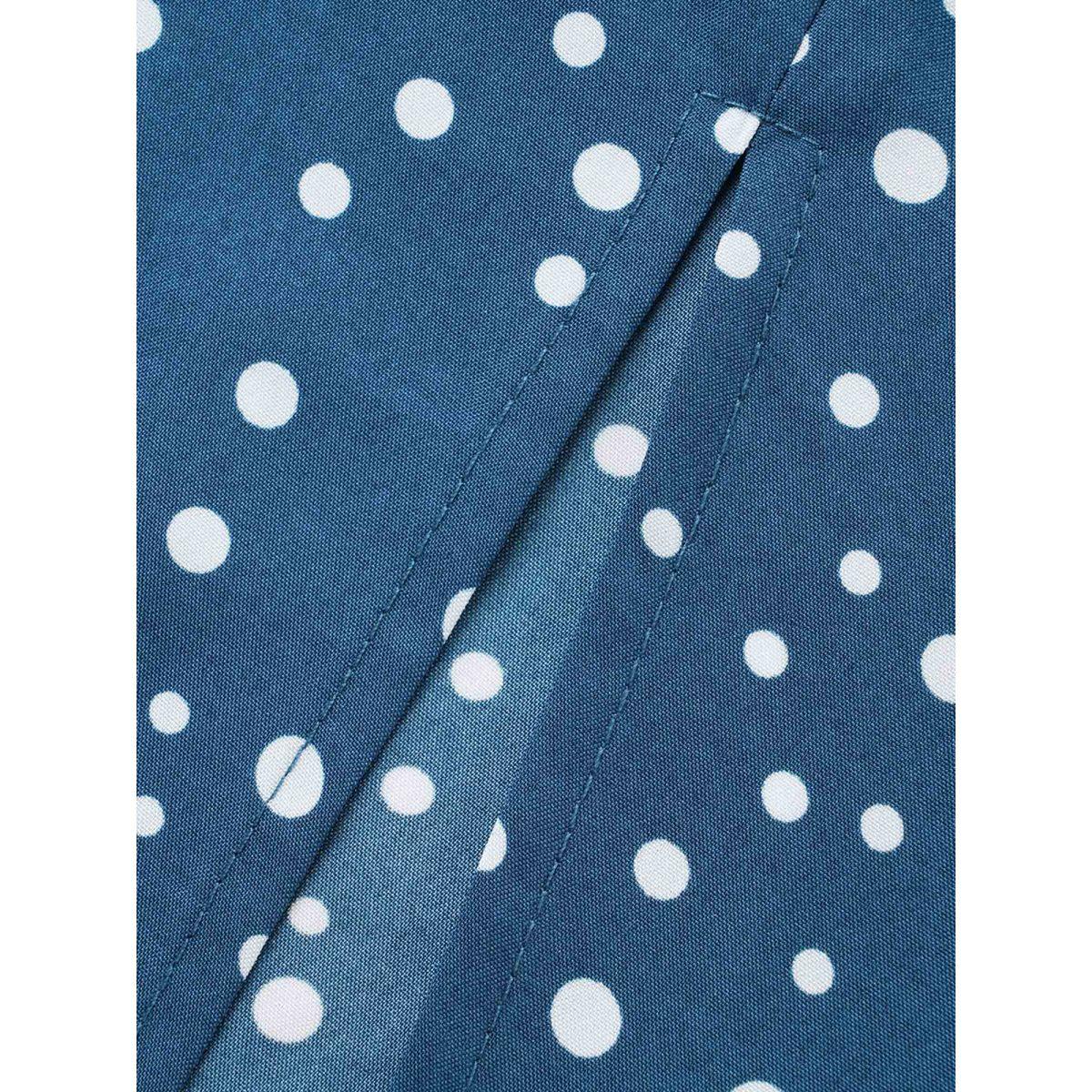 Plus Size Polka Dot Button Detail Split Hem Midi Dress Aegean Women Elegant Button Shirt collar Short sleeve Curvy BloomChic 22-24/3X Product Image