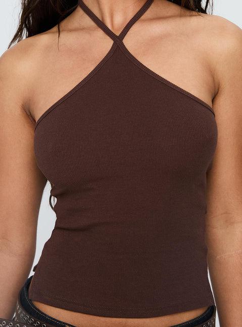 Baseline Halter Rib Top Chocolate Product Image