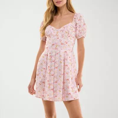 City Triangle Womens Short Sleeve Floral Fit + Flare Dress Juniors Product Image