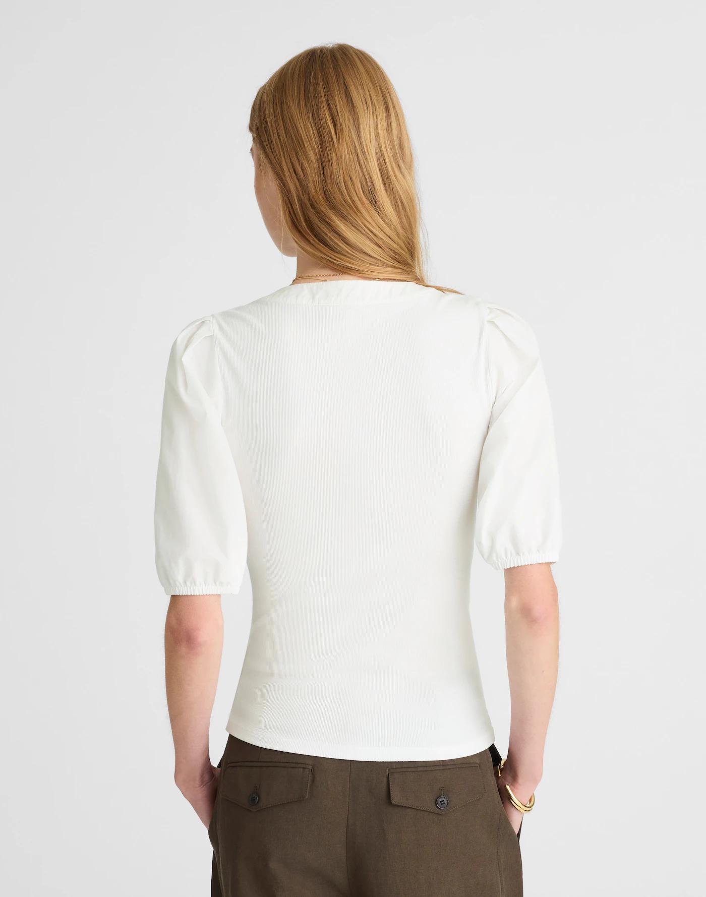 Puff-Sleeve Henley Knit Top Product Image