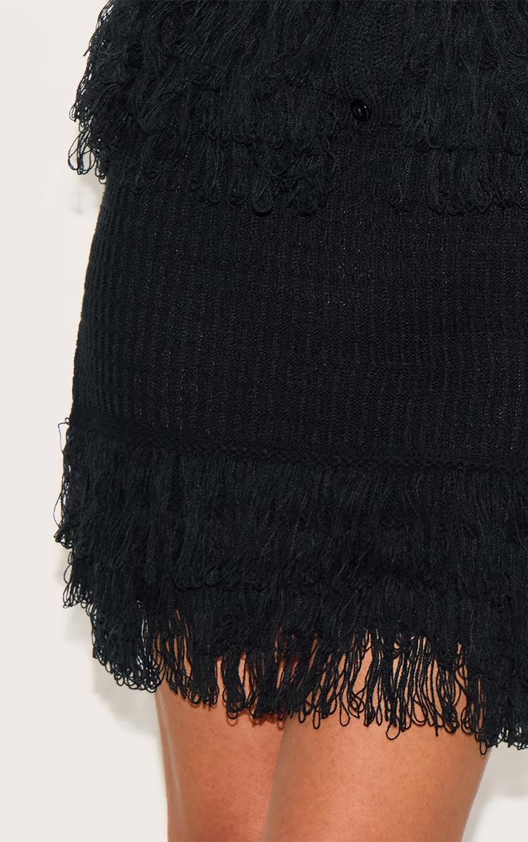 Petite Black Rib Fringe Hem Knit Skirt Product Image