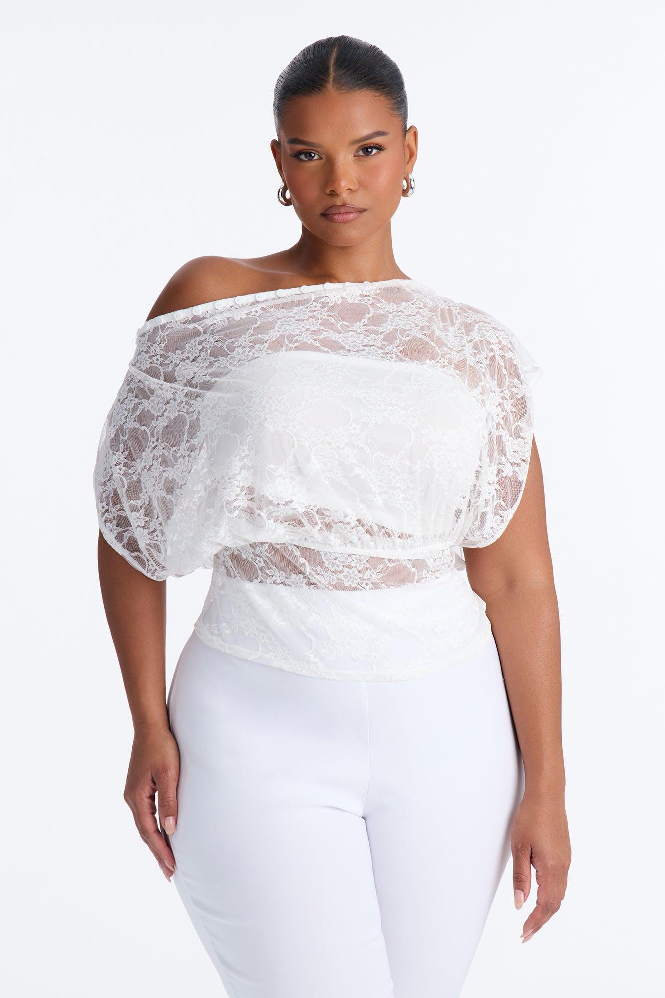 Olivia Off Shoulder Sheer Lace Top - White Female Product Image