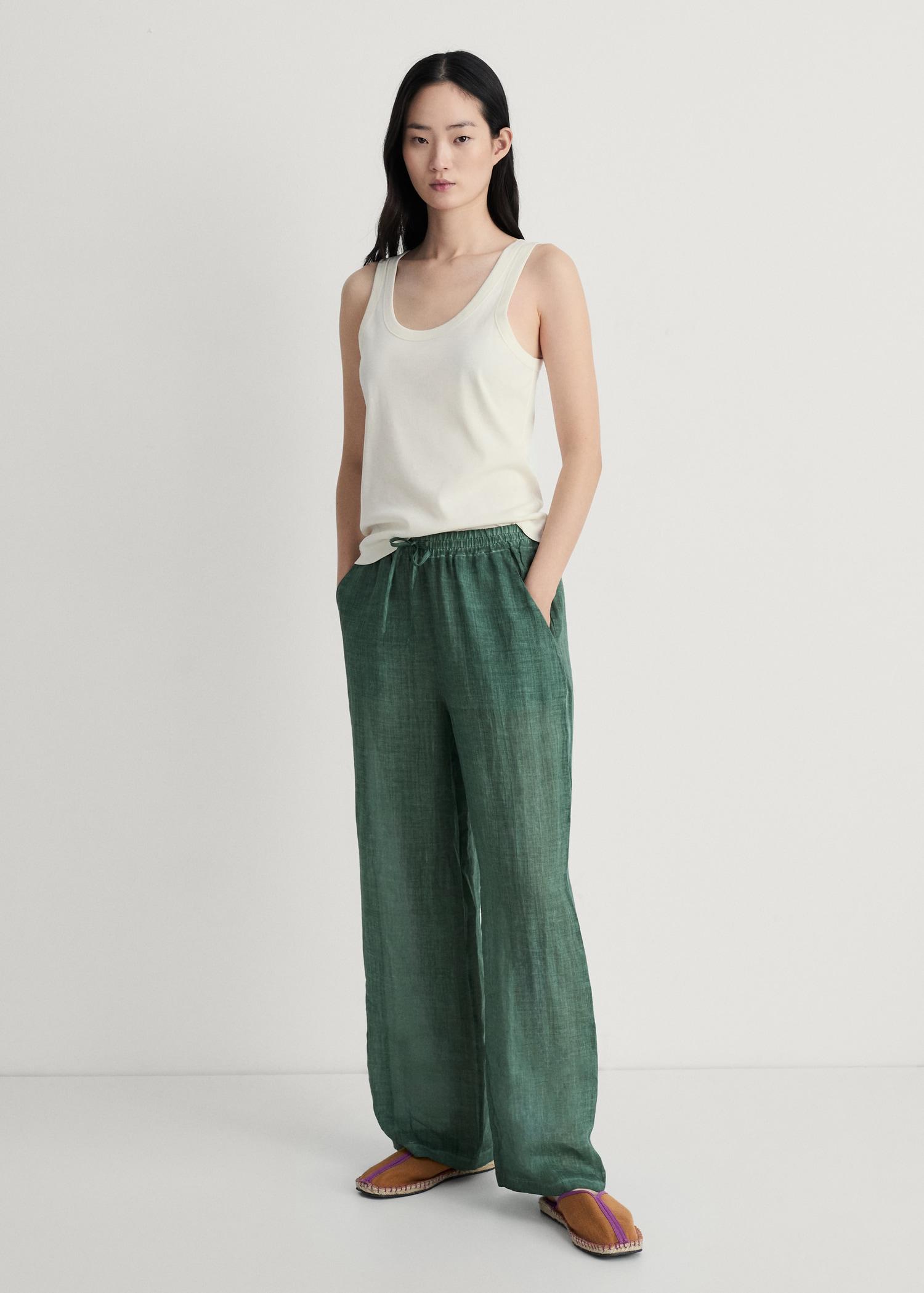 Overdyed-design ramie pants - Women | MANGO USA Product Image
