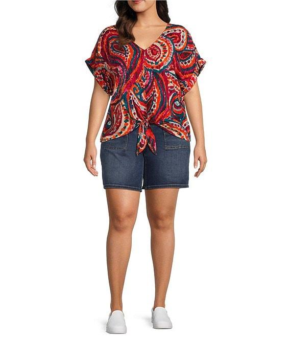 Westbound Plus Size Short Sleeve V-Neck Tie Front Top Product Image