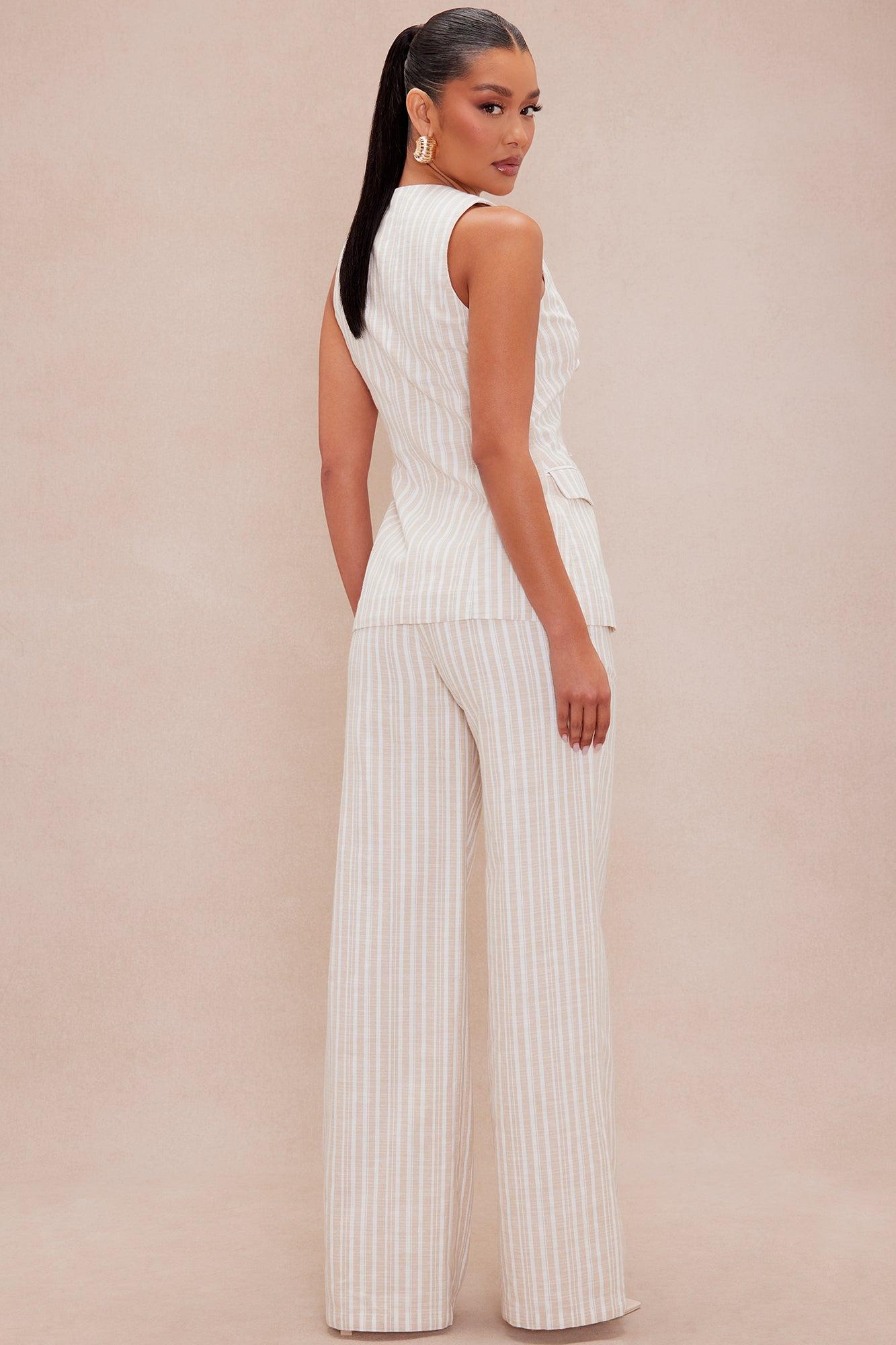 Paulina Striped Linen Pant Set - Sand/combo Product Image