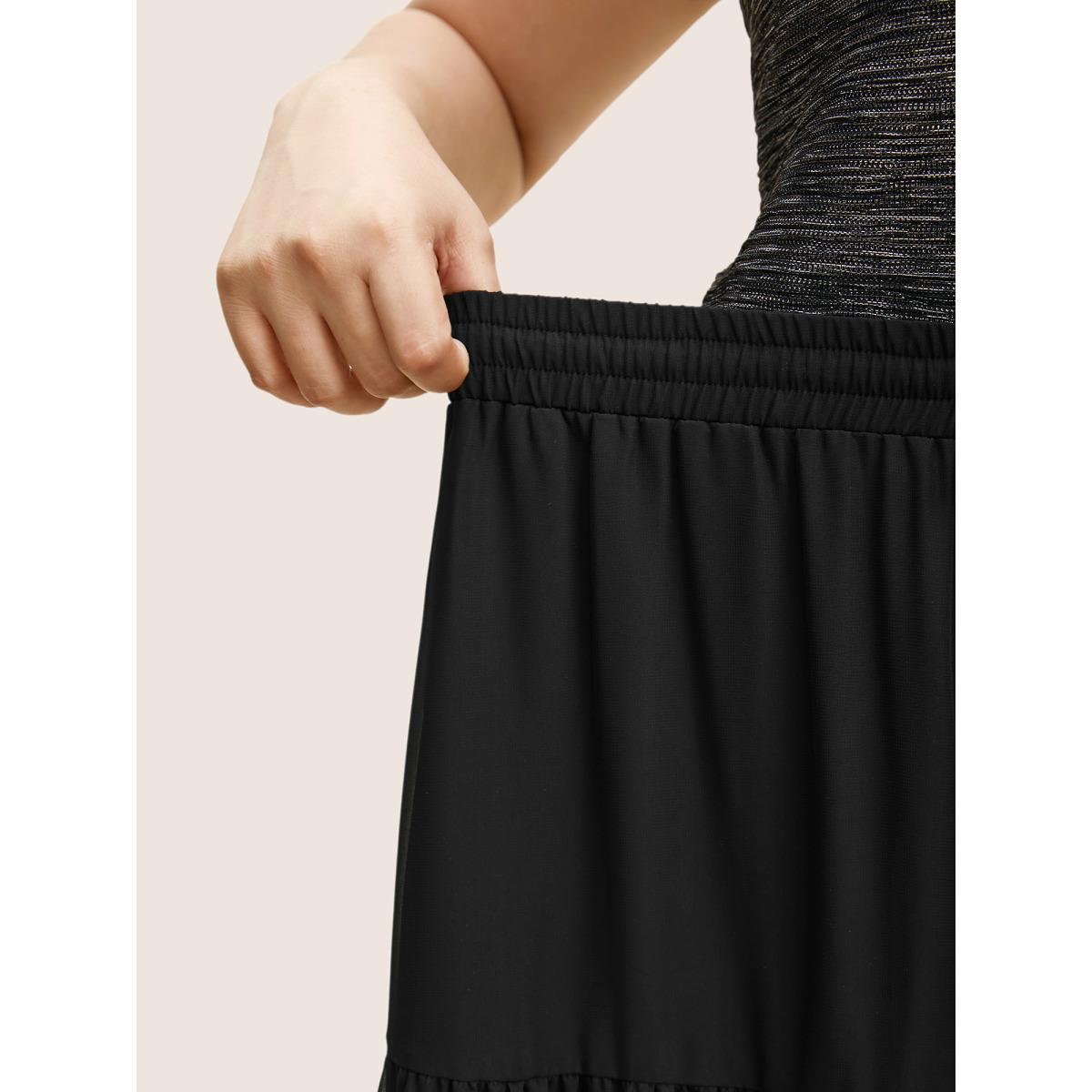 Plus Size Solid Tie Knot Elastic Waist Mesh Skirt Women Black Cocktail Tie knot No stretch Party Skirts BloomChic 18-20/2X Product Image
