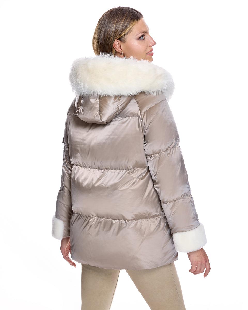 Julia & Stella by Maximilian Hooded Puffer with Lamb Trim-Maximilian Product Image