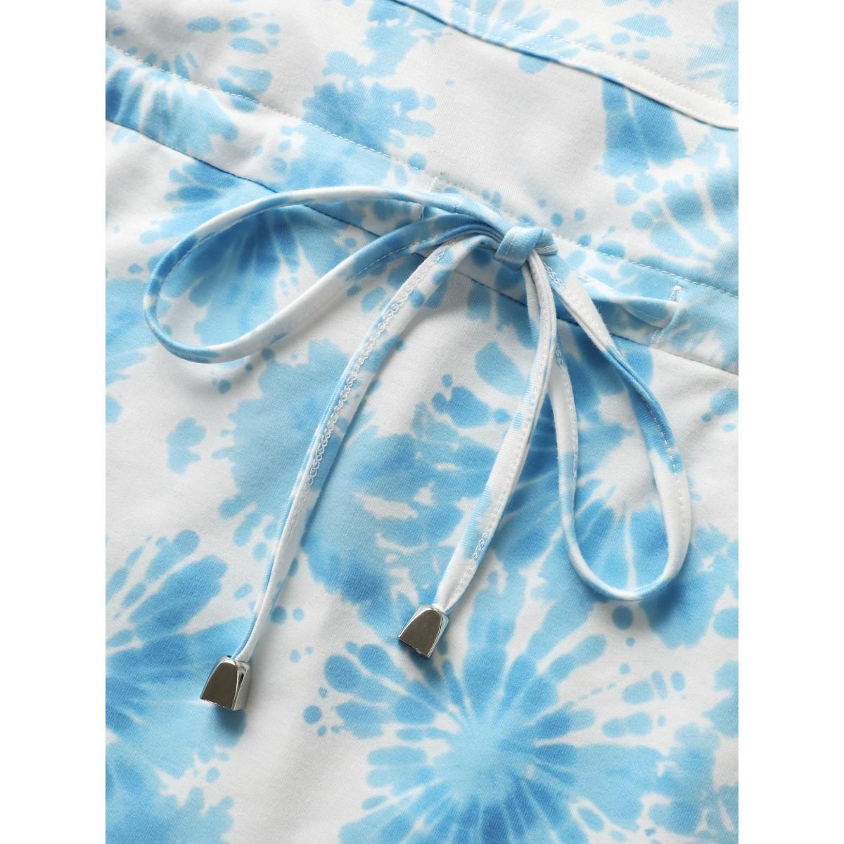 Plus Size Tie Dye Floral Drawstring Pocket Dress Stone Women Casual Drawstring Non Sleeveless Curvy BloomChic 26/4X Product Image