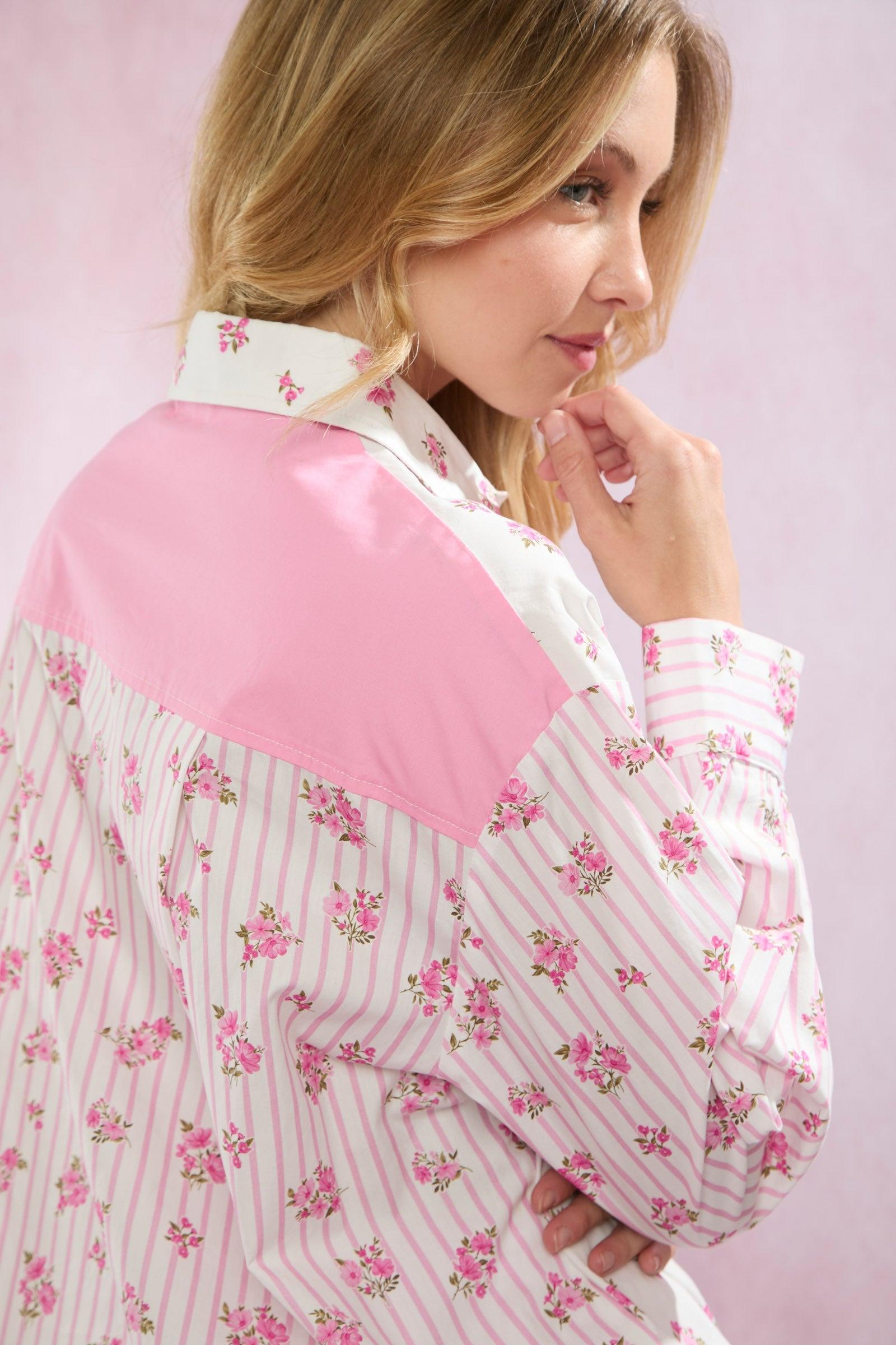 Adrina Stripe & Floral Poplin Shirt Product Image