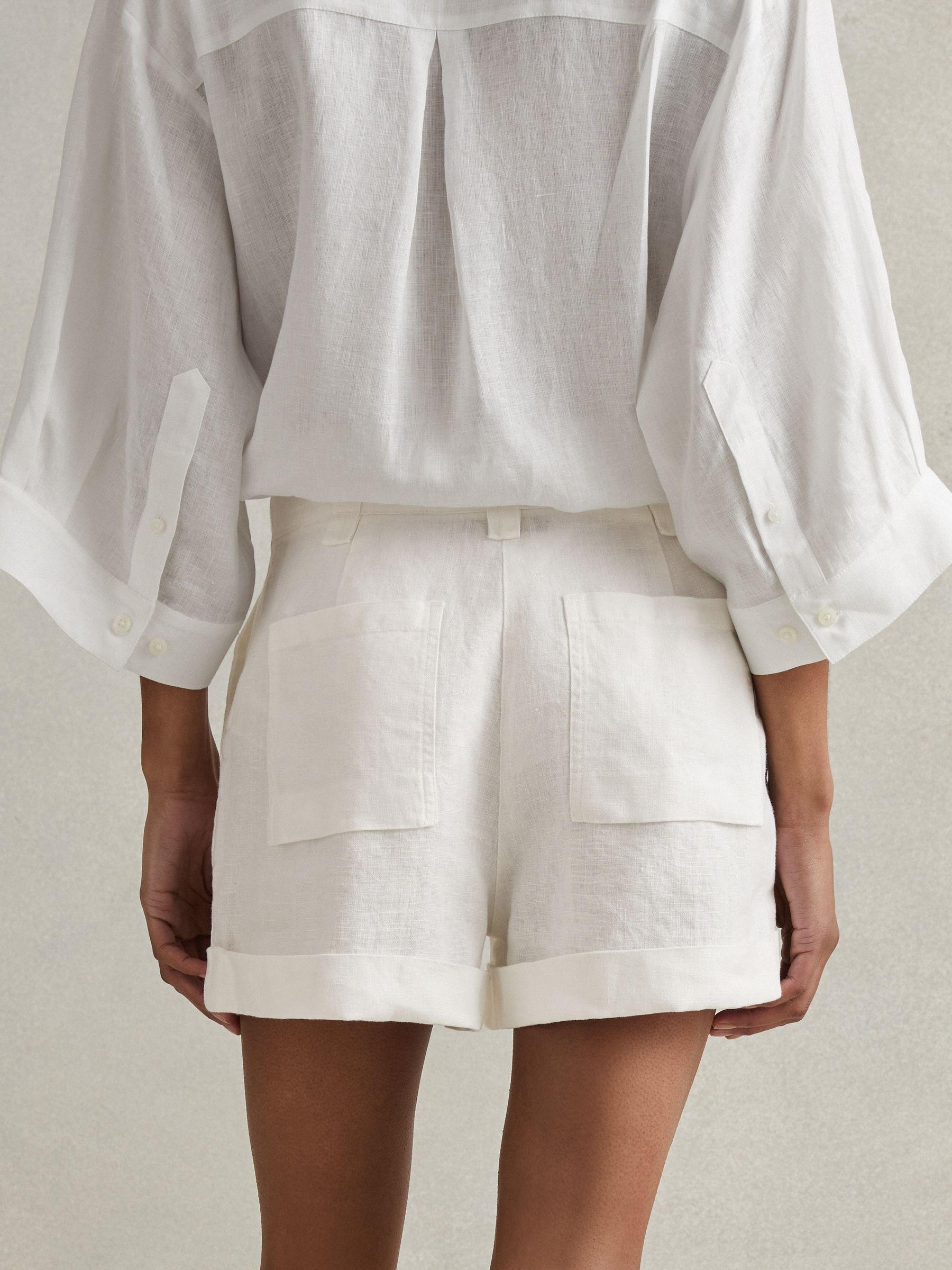 Linen Garment Dyed Shorts in White Product Image