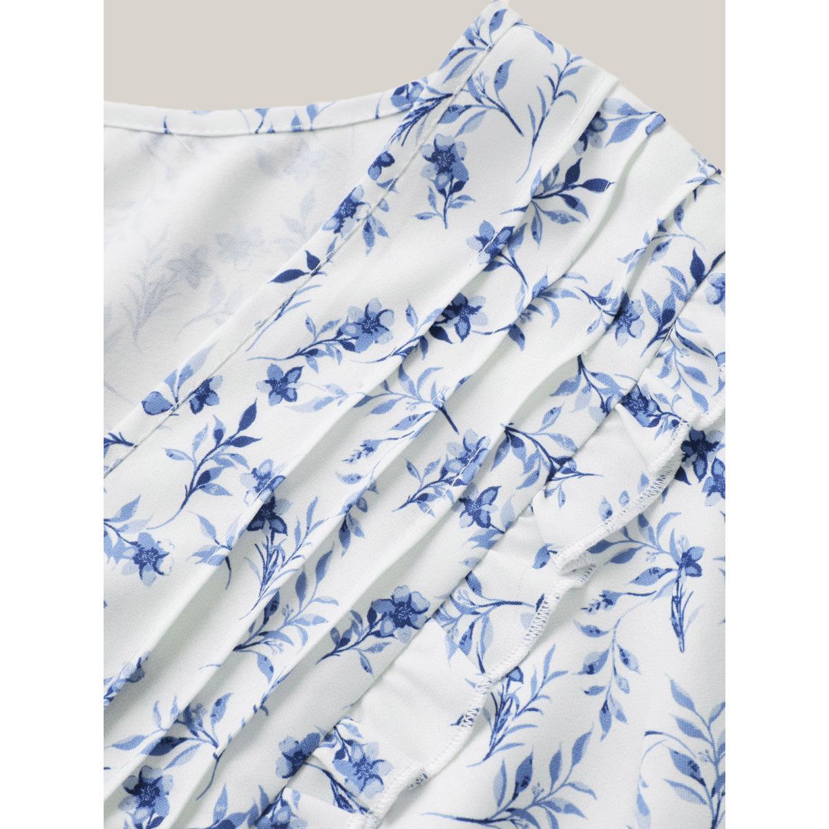 Plus Size Ivory Floral Pleated Elastic Waist Ruffle Sleeve Blouse Women Timeless Half Sleeve V-neck Elegant Blouses BloomChic 18-20/2X Product Image