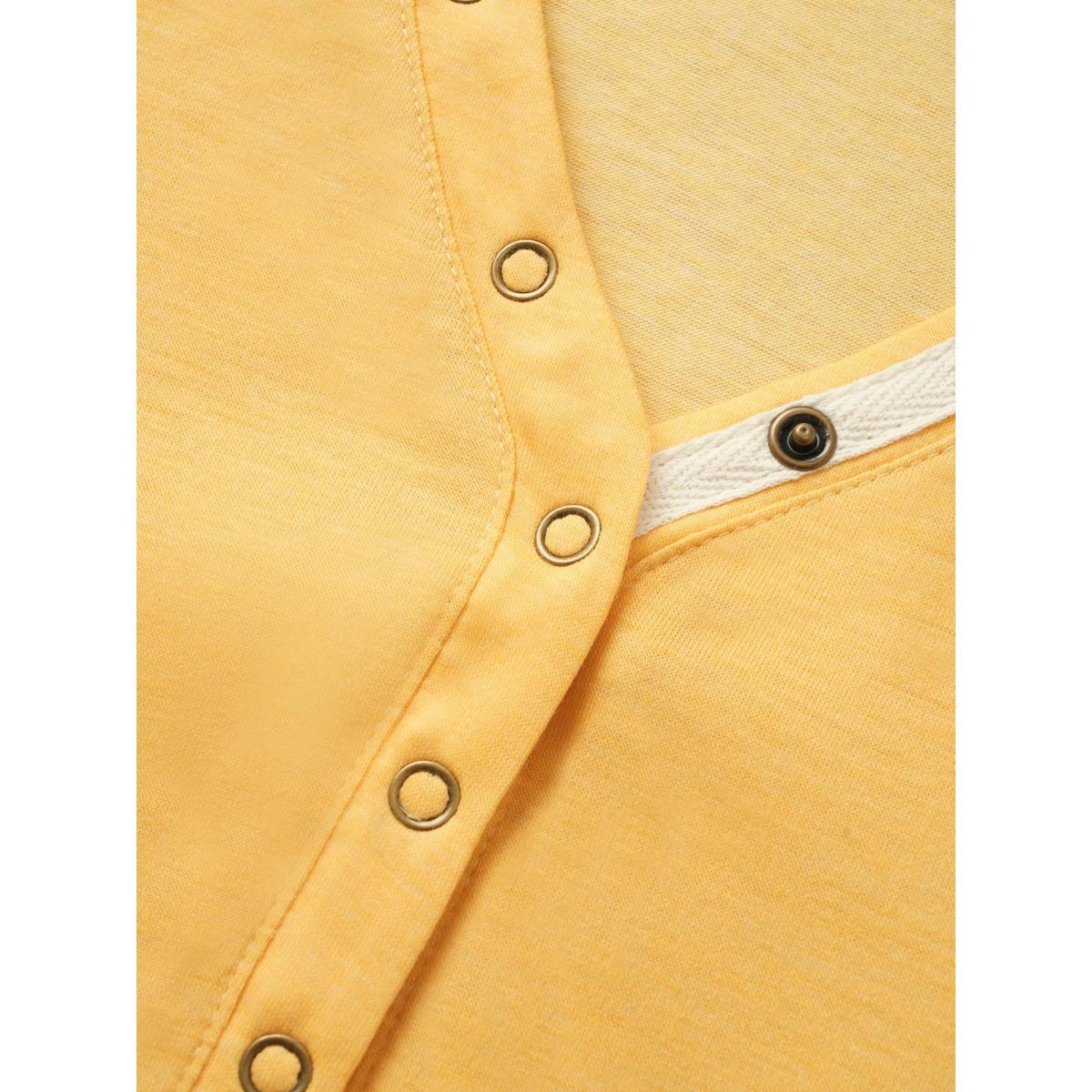 Plus Size Ombre Contrast Button Up T-shirt Yellow Women Resort Contrast Ombre V-neck Vacation T-shirts BloomChic 22-24/3X Product Image