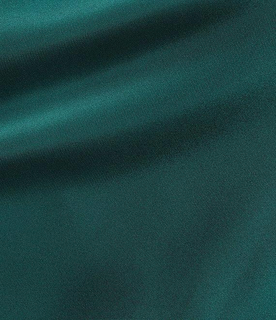 Alex Marie Petite Camila Stretch Satin Asymmetrical One Shoulder Metal Loop Strap A-Line Maxi Dress Product Image