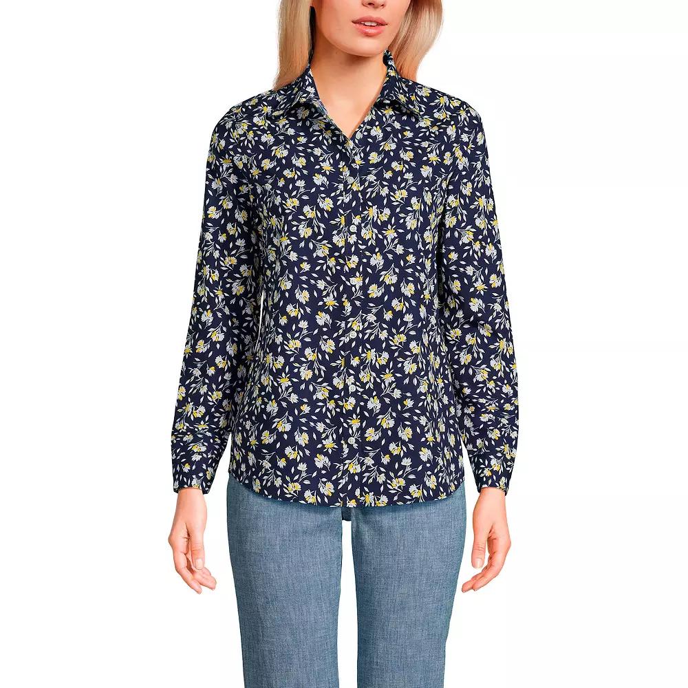 Women's Lands' End No-Iron Long Sleeve Supima Cotton Shirt, Size: 12, Deep  Blue Floral Product Image
