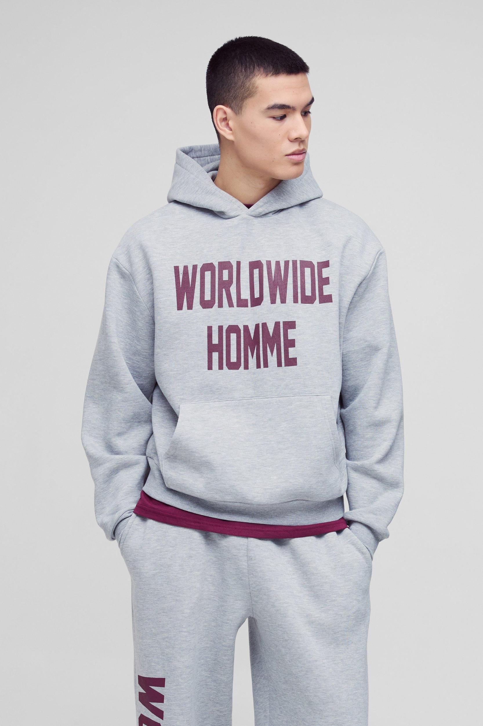 Oversized Boxy Worldwide Print Hooded Tracksuit | boohooMAN USA Product Image