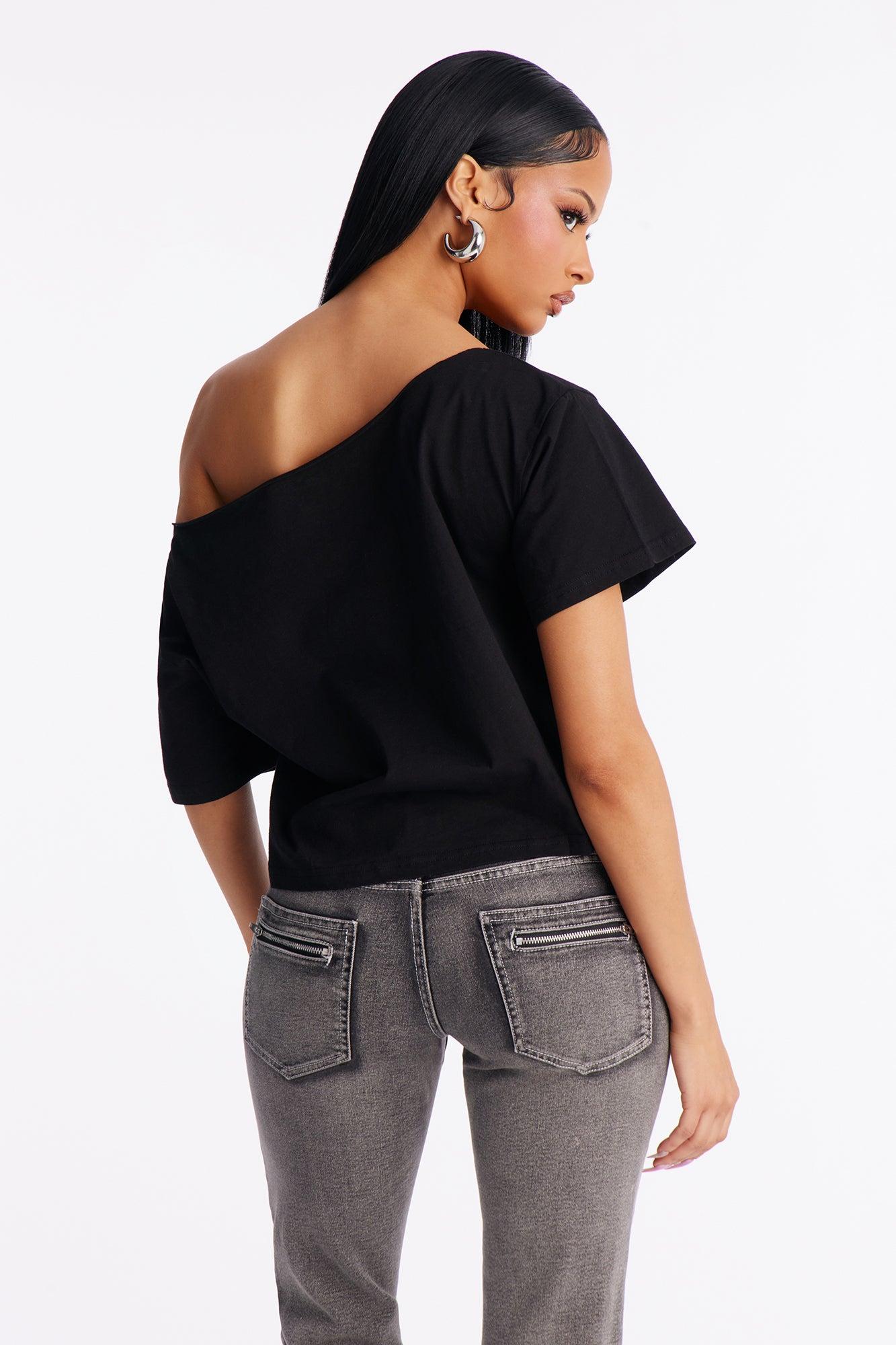 Say Less Lips Off Shoulder Tee - Black Female Product Image