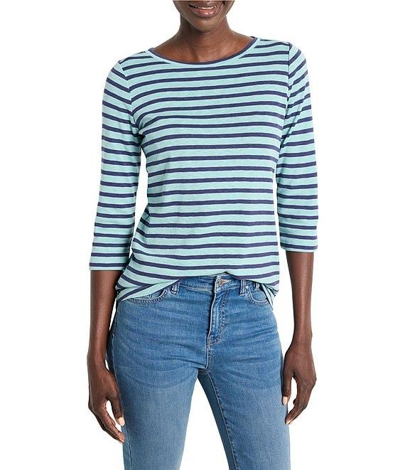 NIC + ZOE Knit Stripe Print Boat Neck 3/4 Sleeve Tee Product Image