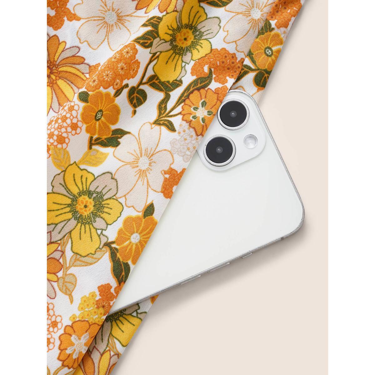 Plus Size Overlap Collar Floral Elastic Waist Midi Dress Multicolor Women Elegant Non Overlap Collar Short sleeve Curvy BloomChic 12/L Product Image