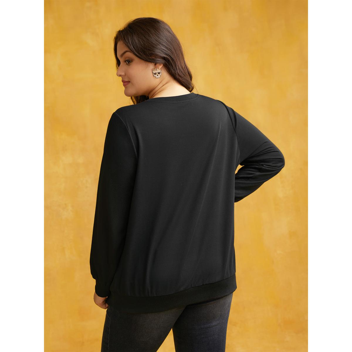 Plus Size Skeleton Embroidered Crew Neck Sweatshirt Women Multicolor Leisure Patchwork Loose Round Neck Casual Sweatshirts BloomChic 30/6X Product Image