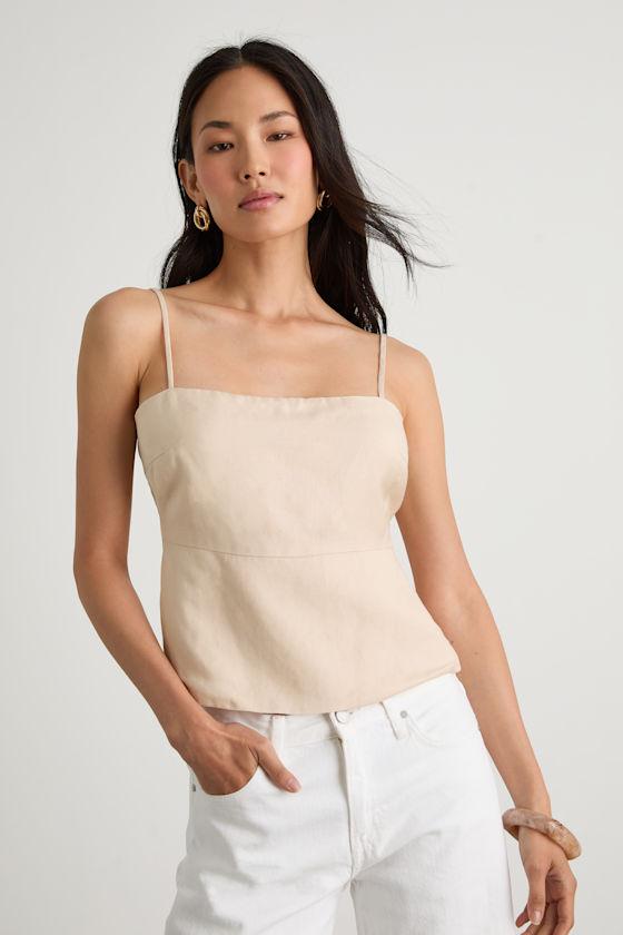 Wyrnn Beige Linen Tie-Back Tank Top Product Image