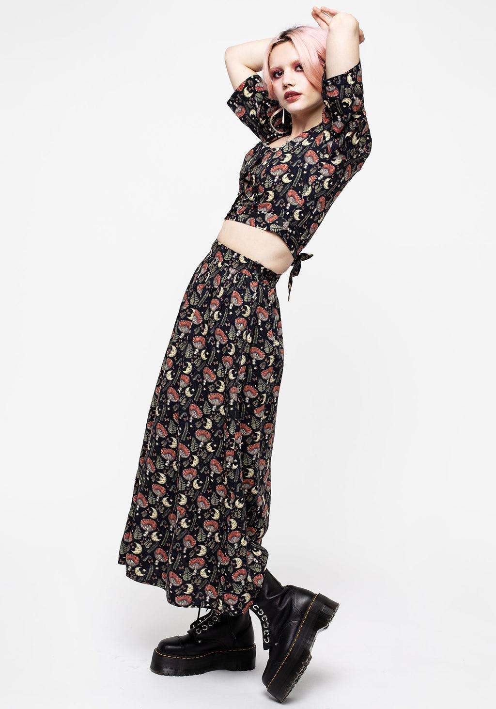 Dreamfast Mushroom Moon Print Button Up Midaxi Skirt Product Image