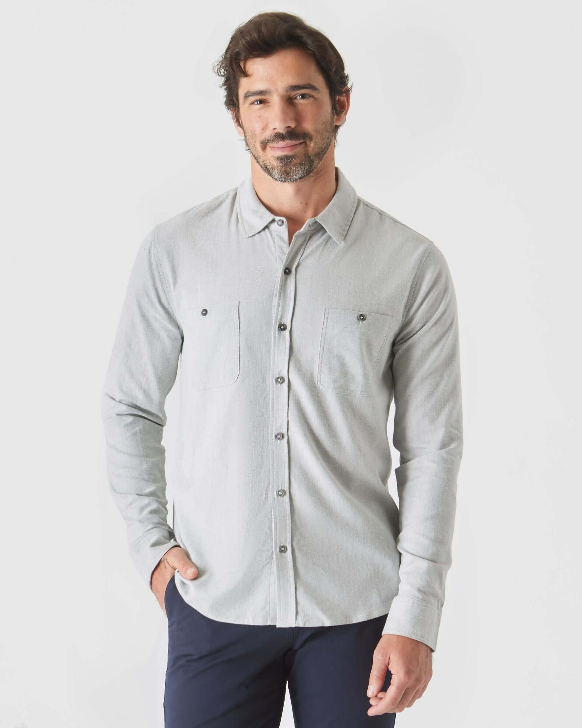 Heather Gray Long Sleeve Lightweight Flannel Shirt Product Image