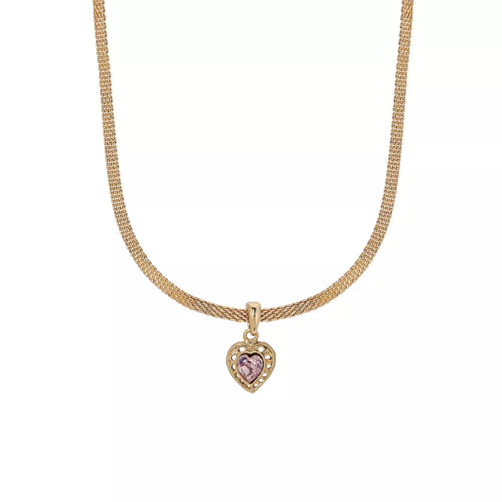 1928 Crystal Heart Adjustable Mesh Chain Necklace, Womens, Purple Product Image